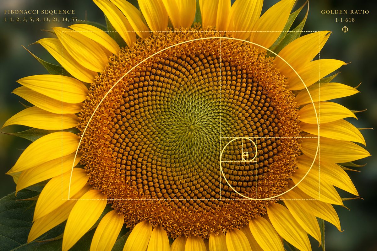 Fibonacci spiral in a sunflower